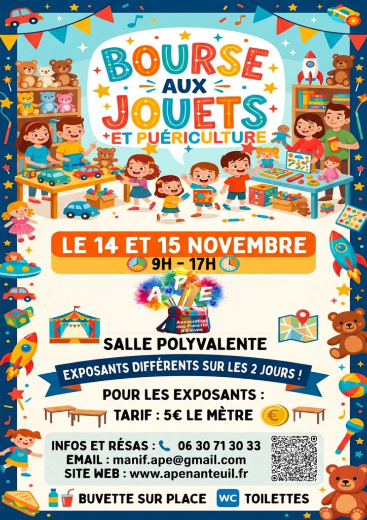 Affiche de la bourse aux jouets et puériculture des 14 et 15 novembre 2026